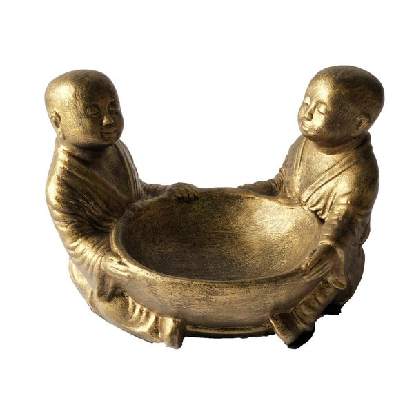 Afd Home Fiberglass Reinforced Cast Stone Twin Monks with Bowl Glossy Gold Black 12015822